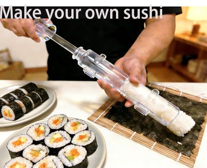 Sushi Making Kit – Clear Sushi Bazooka Roller & Bamboo Sushi Rolling Mat, Easy DIY Sushi Maker Tool Set for Beginners, Homemade Sushi Rolls for Kitchen & Party (Clear) - color: Clear