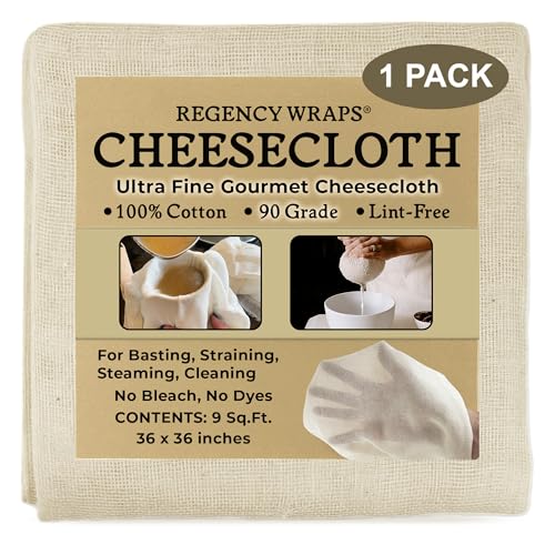 Regency Wraps 100% Cotton Ultra Fine Natural Cheese Cloth, 9 sq.ft 36" X36" 1pc, Chef Grade for Basting Turkey, Canning, Straining, Cheesemaking - size: 9 sq ft (Pack of 1)