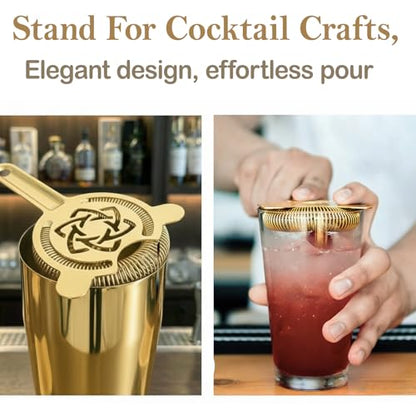Gold Cocktail Strainer Stainless Steel Hawthorne Strainer Bar Strainer with Fine Spring for Smooth Drinks Professional Bartender Tools Barware Essential - color: #2 Gold