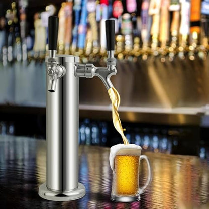 MRbrew Kegerator Tower Beer Tap Tower Dispenser Dual Faucet Beer Tower Draft Beer Dispenser Stainless Steel Keg Tap Tower 3'' Keg Tower Pre-assembled Line Beer Faucet Dispenser Kit For Home, Bar,Party - size: Dual Tap Kegerator Tower
