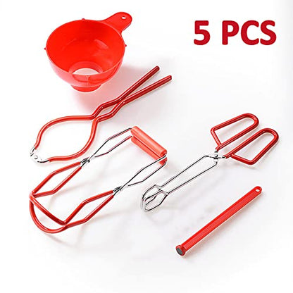 5PCS Canning Supplies Canning Kit, Canning Essentials Set Include Tongs, Wide Mouth Funnel, Jar Lifter, Jar Wrench, Magnetic Lid Lifter, Stainless Steel Anti-Scald Clip Suit (Red) - color: Red
