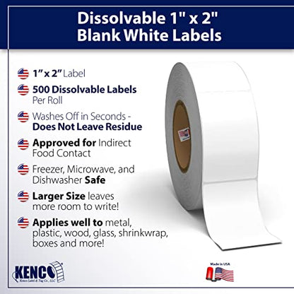 Blank White 1 X 2 Dissolvable Food Labels - Washes Off Qucikly No Residue - for Food Prepe and Rotation, Canning and More! Made in The USA (2 Pack) - size: 2 PACK