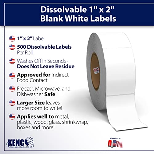 Blank White 1 X 2 Dissolvable Food Labels - Washes Off Qucikly No Residue - for Food Prepe and Rotation, Canning and More! Made in The USA (1 Pack) - size: 1 PACK