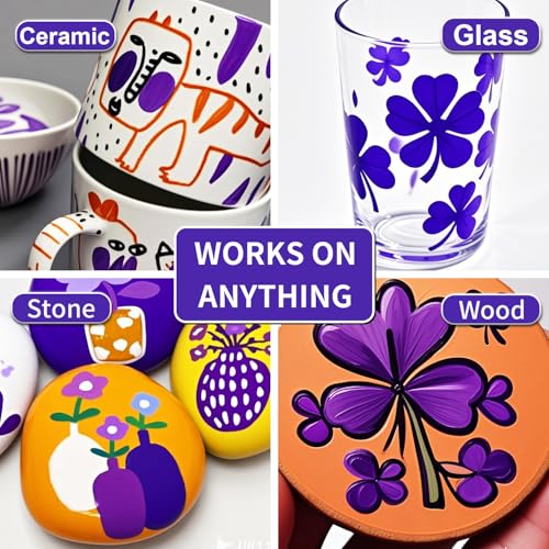 Acrylic Paint Pens Waterproof Markers 2 Purple Permanent Marker Pens Acrylic Pens for Rock Painting Glass Stone Ceramic Metal Fabric Pebble Painting pens Craft Supplies - color: Purplw