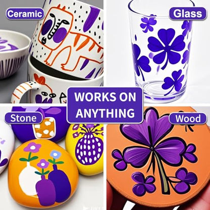 Acrylic Paint Pens Waterproof Markers 2 Purple Permanent Marker Pens Acrylic Pens for Rock Painting Glass Stone Ceramic Metal Fabric Pebble Painting pens Craft Supplies - color: Purplw