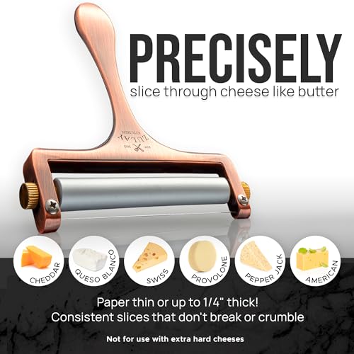 Zulay Adjustable Cheese Slicer - Wire Slicer For Mozzarella, Cheddar, Gouda - Heavy Duty With 2 Extra Wires (Copper) - color: Copper
