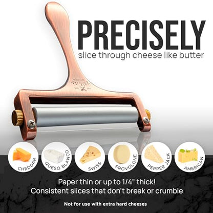 Zulay Adjustable Cheese Slicer - Wire Slicer For Mozzarella, Cheddar, Gouda - Heavy Duty With 2 Extra Wires (Copper) - color: Copper