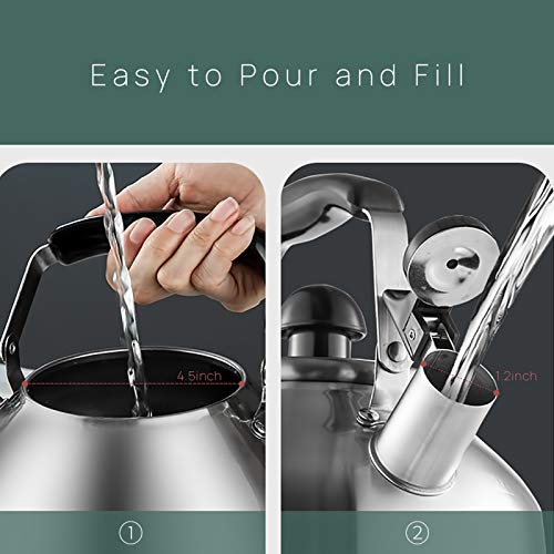 4.2 Quart/4L Stainless Steel Whistling Tea Kettle,Brushed Satin, Suitable to Boiling Water & Tea on Induction Stove, Gas Stove Top Teapot - color: Silver, size: 4.2 Quarts