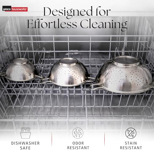 Amco 3-Piece Stainless Steel Colander Set - Silver, Set of 3