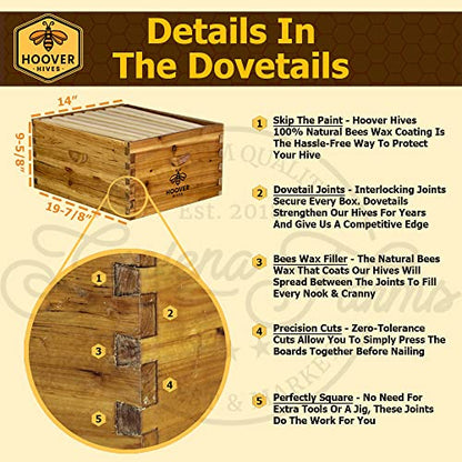 Hoover Hives 8 Frame Langstroth Beehive Dipped in 100% Beeswax Includes Wooden Frames & Waxed Foundations (2 Deep Boxes, 1 Medium Box)(Fully Assembled)