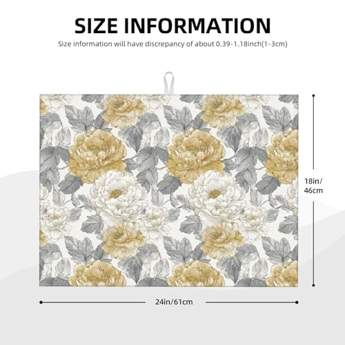 접시 건조 매트, 피오니 플로럴 빈티지 주방 카운터용, 흡수성 45.7 x 61cm(18 x 24인치) 극세사 접시 접시 유리 건조 배수 패드, 양면 세탁 가능 - color: C13, size: 18" x 24"