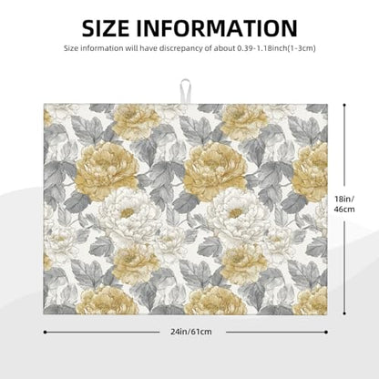 접시 건조 매트, 피오니 플로럴 빈티지 주방 카운터용, 흡수성 45.7 x 61cm(18 x 24인치) 극세사 접시 접시 유리 건조 배수 패드, 양면 세탁 가능 - color: C13, size: 18" x 24"