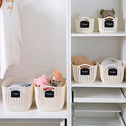 Basket Labels Clip Set - 12 Removable PVC Bin Label Holders with 2 Chalk Markers - Kitchen Clip Labels for Storage Baskets, Boxes, and Containers - style: Rectangular 12