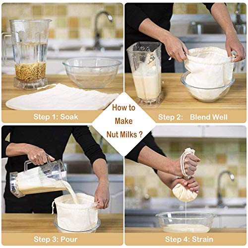 3 PCS 12"x12" Nut Milk Bags - 100% Unbleached Cotton Cheesecloth, Reusable Food Strainer Colander For Straining Almond/Oat Milk, Celery Juice, Cold Brew Coffee, Yogurt and Cheese Making - color: 3 pack