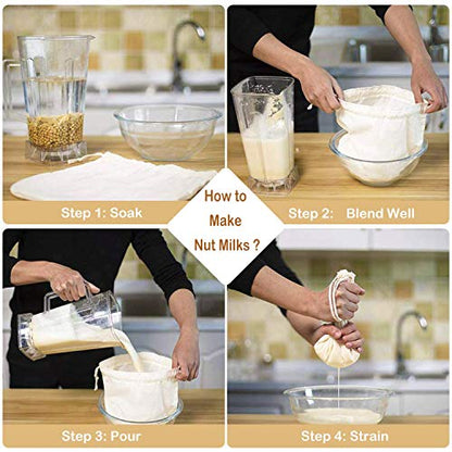 6 PCS 12"x12" Nut Milk Bags - 100% Unbleached Cotton Cheesecloth, Reusable Food Strainer Colander For Straining Almond/Oat Milk, Celery Juice, Cold Brew Coffee, Yogurt and Cheese Making - color: 6 pack