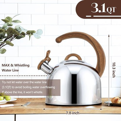 Harriet Tea Kettle Whistling Stovetop Tea Pot, 3.1QT Food Grade Stainless Steel Kettle for Boiling Water Coffee or Milk(Stainless Steel) - color: Stainless Steel