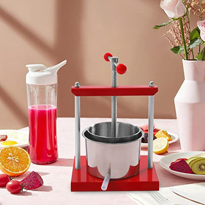 Cheese Fruit Wine Manual Press Machine 6L/1.6gal Stainless Steel Barrels Honey Presser w/T-shaped Handle Fruit Press Making Equipment for Pressing Juice, Vegetable, Wine, Cider (6L/1.6gal) - size: 6L/1.6gal