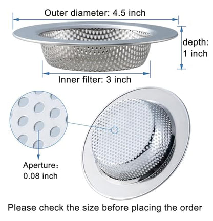 Honmein 3 Pcs Sink Strainer for Most Kitchen Sink Drain Basket, Upgraded Double-Layer Safe Design Kitchen Sink Strainer (Outer Diameter 4.5 Inch) - color: Silver(3 Pcs)