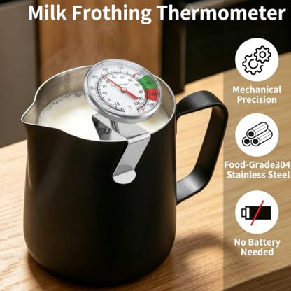 Instant Read Large Dial Thermometer, Premium Stainless Steel Coffee Milk Foam Thermometer with Clip, Ideal for Espresso, Hot Chocolate, Latte & Beverage Temperature Control - size: Milk Frothing Thermometer-9''