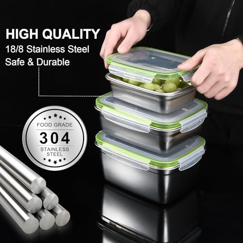 UPTRUST Stainless Steel Food Storage Containers | Leak Proof & Airtight Lids | Set of 5 Containers, Dishwasher & Freezer Safe, Green - size: Set of 5 Containers