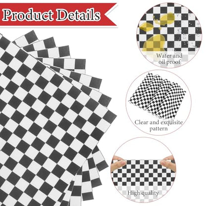 200 Pcs Wax Paper Sheets for Food Deli Wrap Paper Sheets 8.5x8.5"Food Basket Liners Black Checkered Square Sandwich Wraps for Burgers Bread Restaurant Barbecue Picnic - color: Black