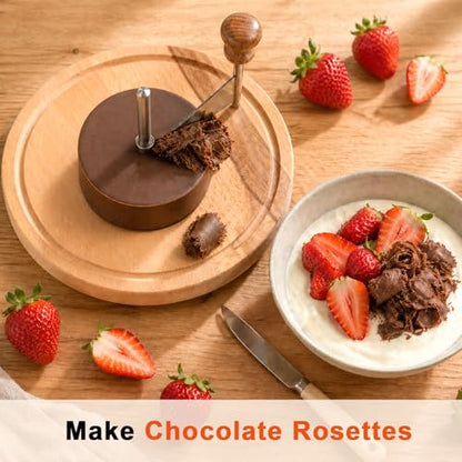 Cheese Curler Wheel, Stainless Steel Curly Cheese Shaver Flower Maker Slicer with Cutter Blade Wooden Base for Restaurants Cafes Dessert Kitchen Use Tools Utensils Gadgets Accessories