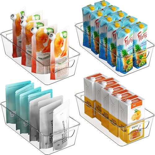 Simple Houseware Clear Storage Bins Organizer for Freezer / Fridge / Pantry, 12'' x 6.2'' x 3.4'', 4 Packs - size: 4 Pack - 12 x 6 x 3.4