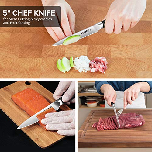 MOSFiATA 5” Chef Knife and 3.5" Fruit Knife Set with Knife Sheath, German High Carbon Stainless Steel EN.4116 with Micarta Handle and Gift Box for Vegetable and Fruit Cutting - style: 2pcs knife