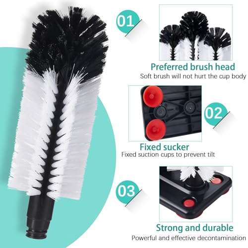 Havawish 4 Pack Water Bottle Cleaning Brush with Suction Base, 3 Head Bristle Bar Glass Washer for Sink, Washer Brush Cleaner for Bar Beer Cup, Wine Glass, Long Leg Cup Kitchen Tools