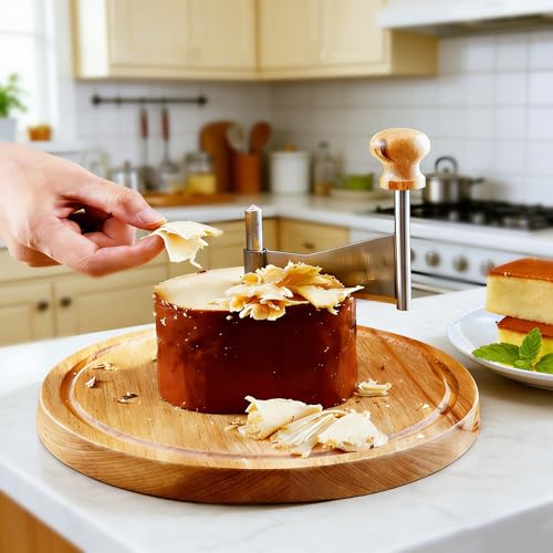 Cheese Curler Wheel, Professional Cheese Slicer Cheese Cutter, Rotary Cheese Grater for i.a. Tête de Moine & Chocolate, Stainless Steel Girolle Cheese Shaver with Sharp Blade & Solid Wood Base - size: no lid