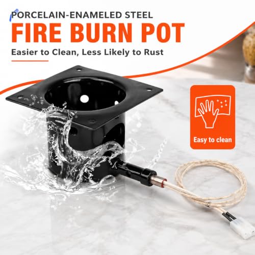 Upgraded Fire Burn Pot and Hot Rod Ignitor Kit Replacement Parts for Traeger, Pit Boss & Camp Chef Pellet Grill Smoker, Durable Fire Burner Pot with Ash Remover, Screws & Fuse, Enamel Fire Pot - size: Fire Burn Pot + Ignitor