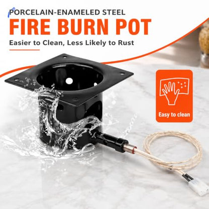 Upgraded Fire Burn Pot and Hot Rod Ignitor Kit Replacement Parts for Traeger, Pit Boss & Camp Chef Pellet Grill Smoker, Durable Fire Burner Pot with Ash Remover, Screws & Fuse, Enamel Fire Pot - size: Fire Burn Pot + Ignitor