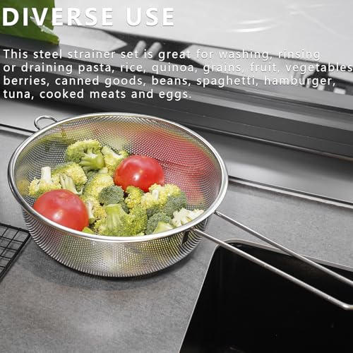 Metal Fine Mesh Strainer and Colander for Kitchen with Handle, Stainless Steel Pasta Strainer/Kitchen Funnel/Collander/Sifter for Strain/Wash Vegetables, Fruits, Spaghetti, Rice (10.2＂) - size: 10.2＂
