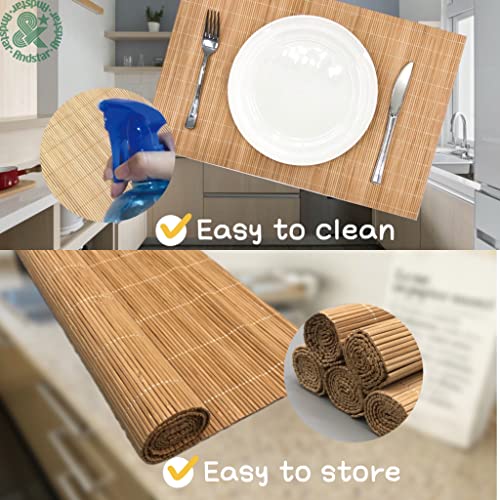 Set of 8 Pcs Bamboo Placemats Sushi Rolling Mat Japanese Style Natural Anti-Slip, Washable Heat-Resistant Table Mats for Dining Room and Kitchen（Brown） - color: Brown, size: Set of 8