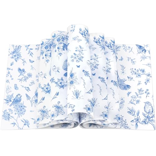 Feifeiya 200 Pcs Floral Wax Paper Sheet for Food Chinoiserie Bird Deli Paper Waterproof Sandwich Wrapping Greaseproof Food Basket Liners for Picnic Party Kitchen Supply, 9.8 x 8.7inch (Floral,Blue) - color: Blue, size: Floral