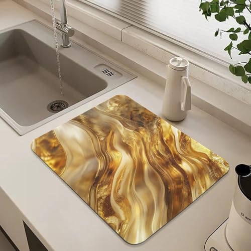 Dish Drying Mat for Kitchen Counter Marble Golden Yellow Absorbent Coffee Bar Mat Diatom Ooze Dish Drying Pad for Countertop Tabletop Decoration 23.6" X 19.7" - size: 23.6" x 19.7"