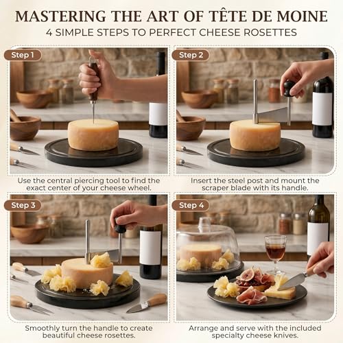Marble Cheese Curler & Cheese Flower Cutter – Sharp Stainless Steel Blade with Dust Cover & Knife Set for Cheese Flowers, Wheels & Appetizers | Easy to Use & Clean | Gift for Entertaining - color: Marble Base - Black