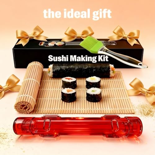 Sushi Making Kit – Clear Sushi Bazooka Roller & Bamboo Sushi Rolling Mat, Easy DIY Sushi Maker Tool Set for Beginners, Homemade Sushi Rolls for Kitchen & Party (Clear Red) - color: Clear Red