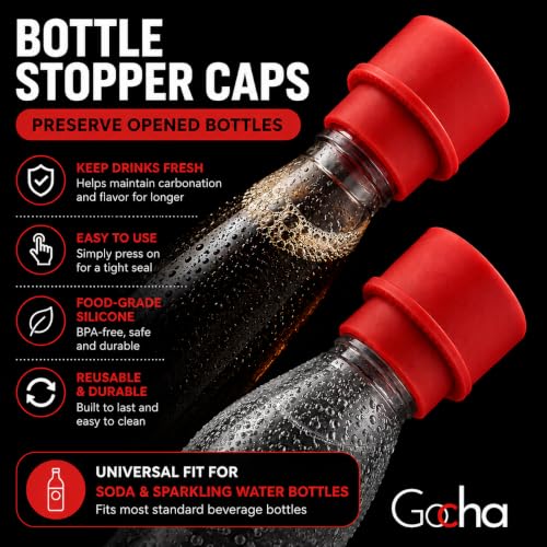 GOCHA 2 PCS Vacuum Soda Bottle Stoppers, Silicone Fizz Keeper Caps, Carbonation Preserver for Soda, Sparkling Water, Soft Drinks & Beer Bottles, Reusable Leak Proof Bottle Sealer | (Red) - color: Red