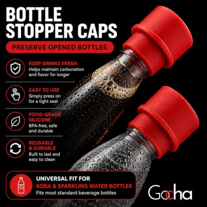 GOCHA 2 PCS Vacuum Soda Bottle Stoppers, Silicone Fizz Keeper Caps, Carbonation Preserver for Soda, Sparkling Water, Soft Drinks & Beer Bottles, Reusable Leak Proof Bottle Sealer | (Red) - color: Red