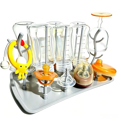 Baby Bottle Drying Rack, Large Vertical Bottle Dryer Rack Holder for Countertop,Baby Bottle Holder Storage Station for Pacifiers,Pump Accessories Stand,Grey