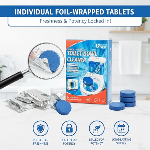 Toilet Cleaning Tablets | Fast-Dissolving, Long-Lasting Freshness | 12/24 Count | Safe for All Toilets, Septic Tanks & Pipes (12)