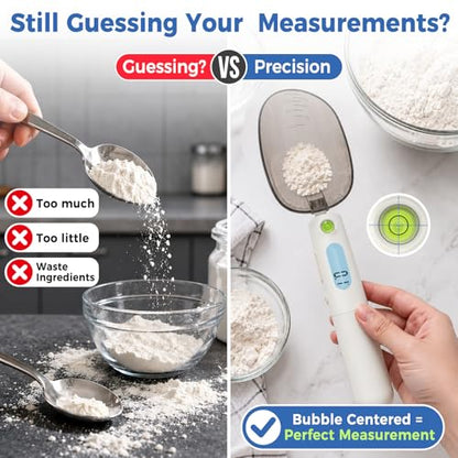 Digital Measuring Spoon Scale Rechargeable - 0.1g High Precision Gram Measuring Spoon with Level Bubble, g/oz/ml Multi-Unit Digital Spoon Scale for Baking Coffee Cooking Pet Food & Weight Control