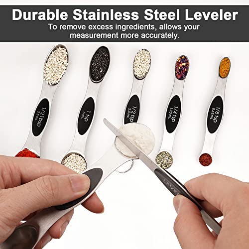 Aovchei 7 PCS Magnetic Measuring Spoons Set, Dual Sided, Stainless Steel Small Tablespoon, Teaspoons, Fits in Spice Jars, for Dry and Liquid, Black - size: 7pcs-black