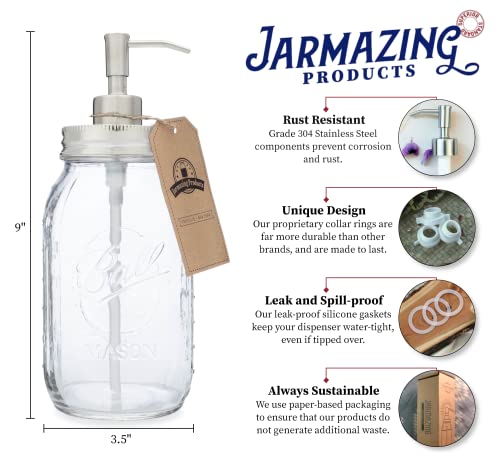 Jarmazing Products Quart Size Mason Jar Soap and Lotion Dispenser - 32 Ounce - Made from Rust-Proof Stainless Steel - color: Semi-opaque Glass / Stainless Lid