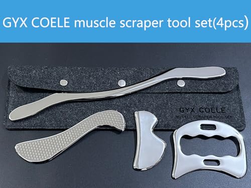 Muscle Scraper IASTM Tool Set (3-Piece) gua sha Stainless Steel fascial Release Tool deep Soft Tissue Massage Tool Set - style: GYX COELE-04