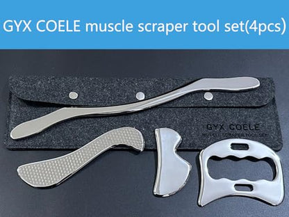 Muscle Scraper IASTM Tool Set (3-Piece) gua sha Stainless Steel fascial Release Tool deep Soft Tissue Massage Tool Set - style: GYX COELE-04