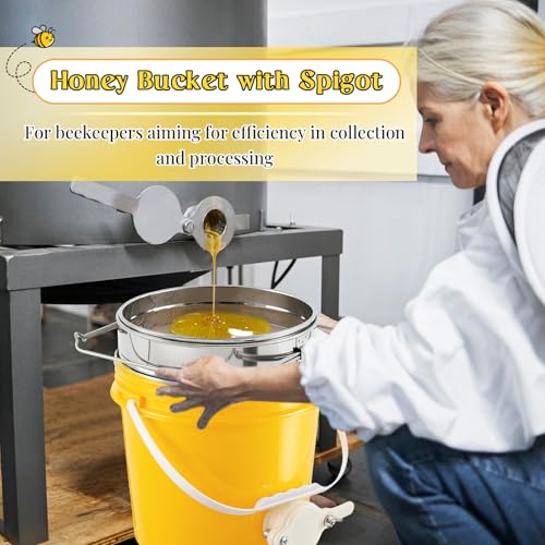 Threehoney 3 Pcs 2 Gallon Honey Bucket with Gate Honey Extractor Equipment Food Grade Bucket Food Safe Buckets with Lid for Beekeeping Supplies Extracting Storage (Yellow,Round Style) - color: Yellow