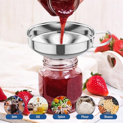 Canning Funnel w Strainer, Wide Mouth Funnels w Handle, Stainless Steel Funnels for Kitchen Use, Filling Wide and Regular Mason Jars Bottles, Kitchen Gadgets Canning Supplies, 3 Pack (Small and Large)