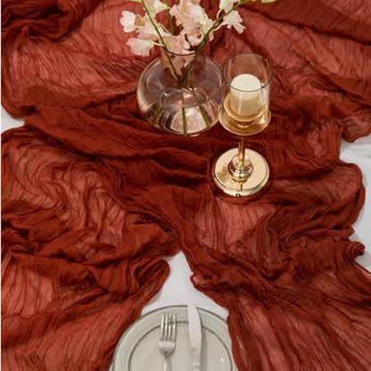 16 Pack Terracotta Cheesecloth Table Runner 35x120 Inch Boho Gauze Cheese Cloth Table Runner 10FT Long Rustic Sheer Table Runners for Wedding Bridal Shower Birthday Party Table Decor - style: Terracotta